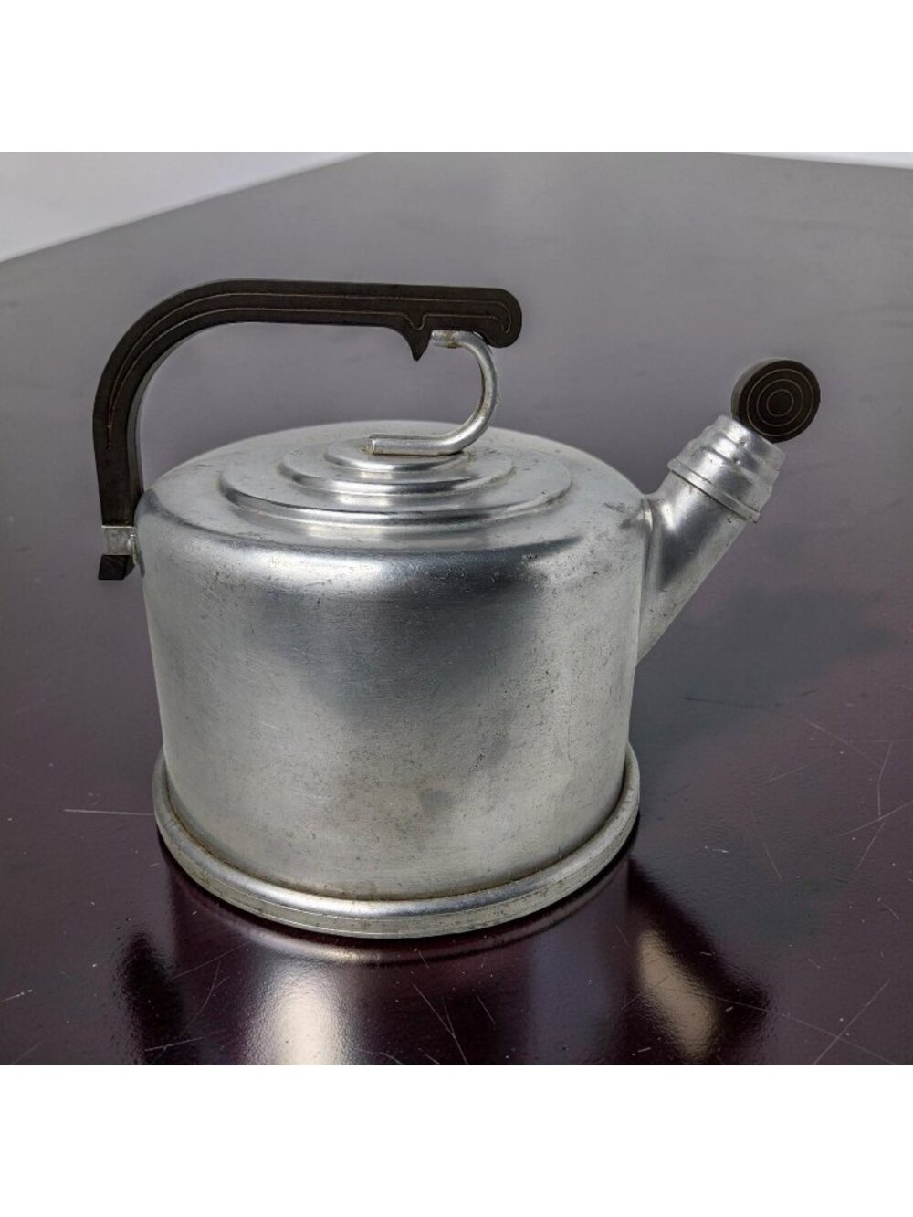 Vintage Ware-Ever 1950s Aluminum Whistling Kettle with Black Handle & Spout Cap